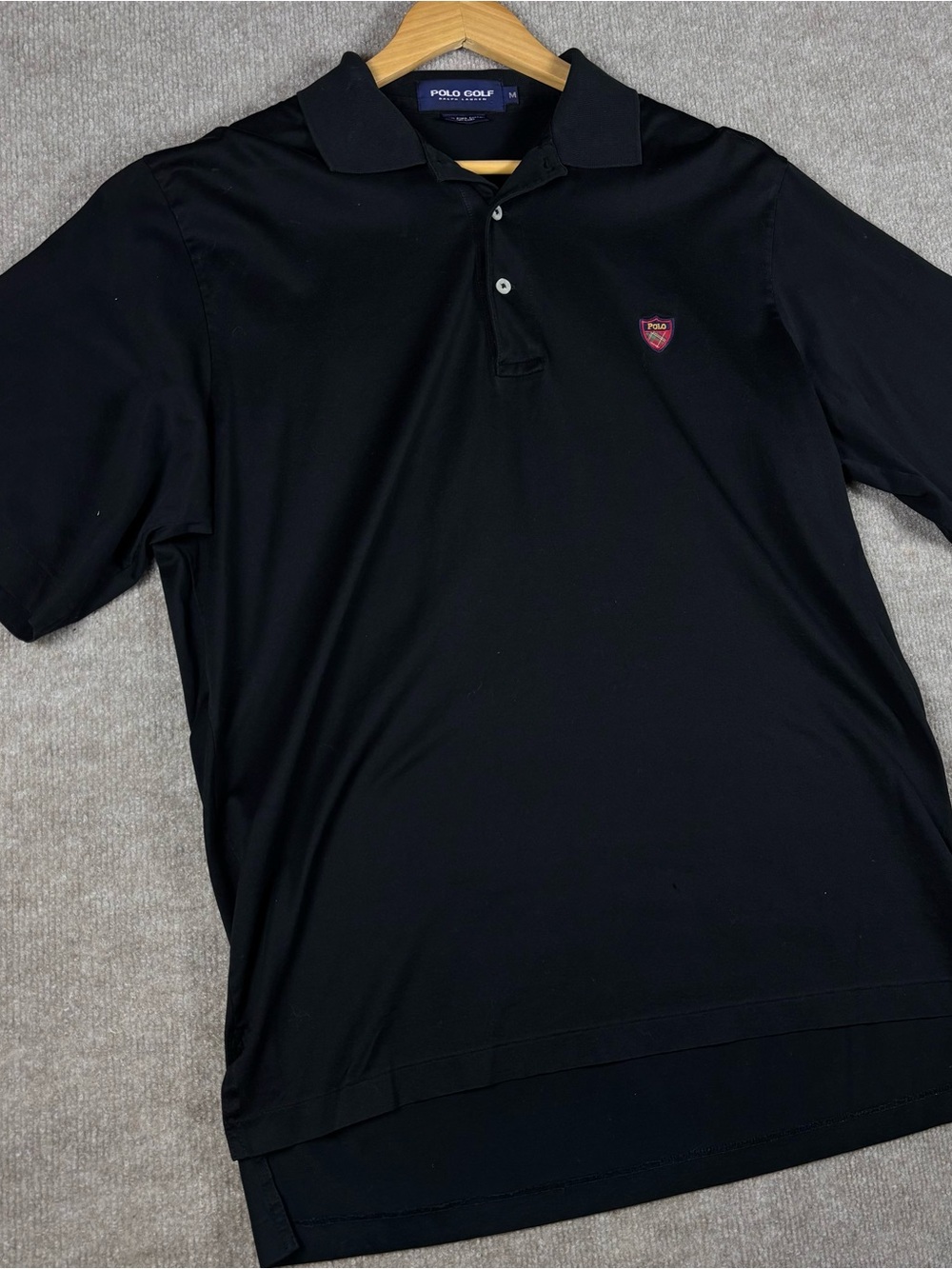 Polo Golf‎ Ralph Lauren Vintage Men's Black Solid Short Sleeve Logo Polo Size M